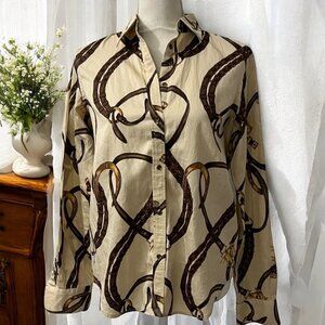 Ralph Lauren Beige Equestrian‎ Print Button Up Shirt M